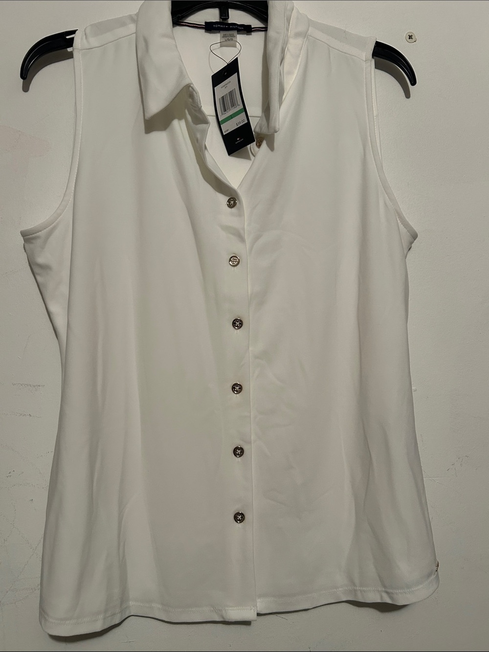 Tommy Hilfiger Sleeveless Button-Down Blouse in White
